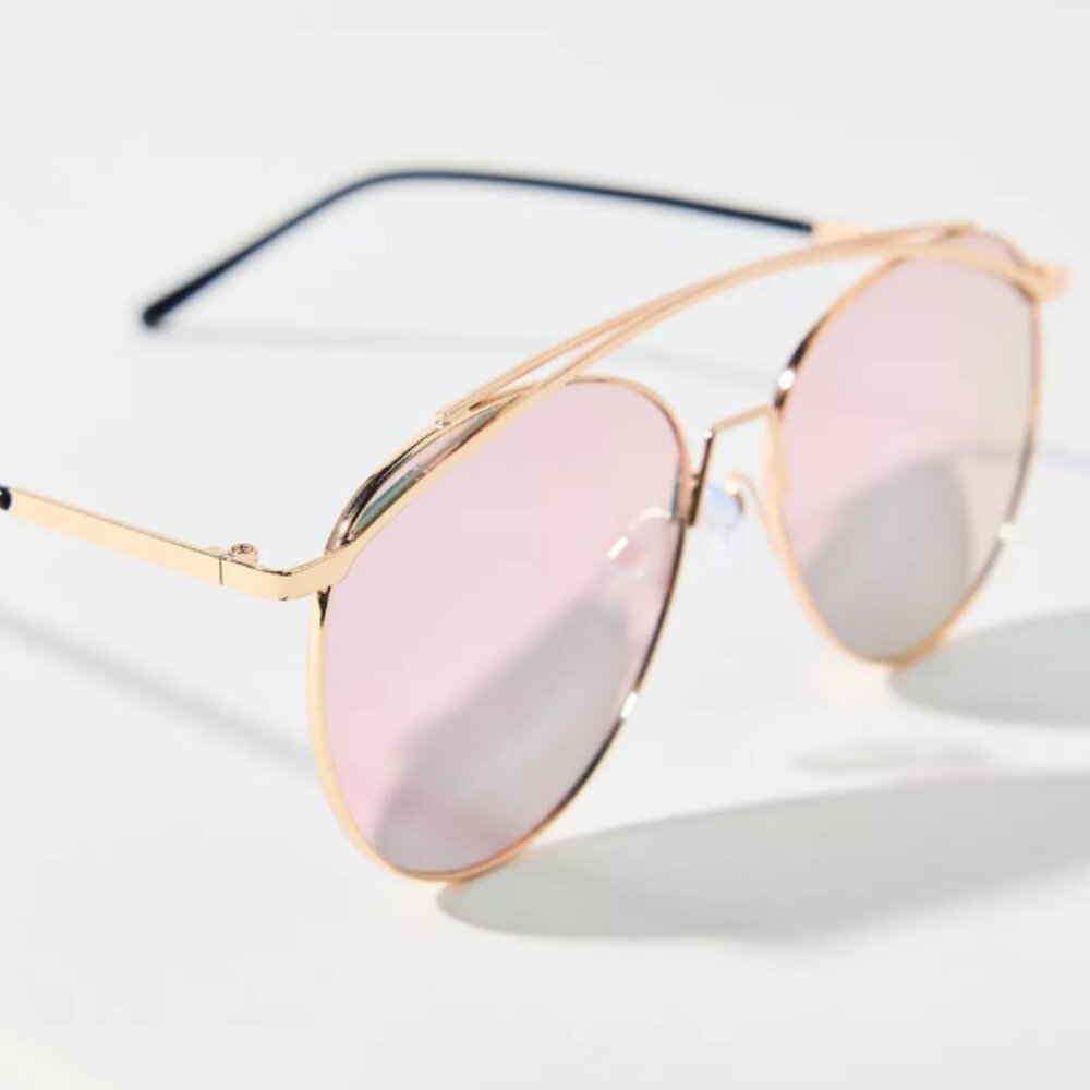 NWT New Lexi Mirrored Metal Aviator Sunglasses Shades Women's One Size Gold Pink - Picture 2 of 4